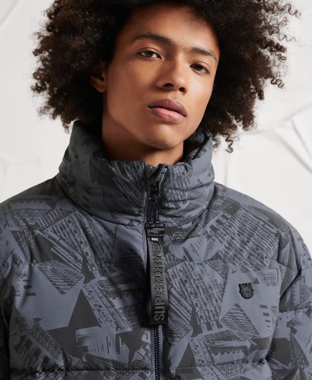 hombres Superdry gris oscuro chaqueta acolchada reflectante excedente 2R68Z4780