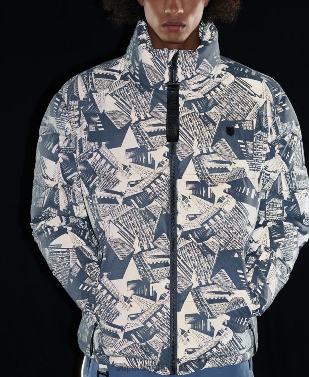hombres Superdry gris oscuro chaqueta acolchada reflectante excedente 2R68Z4780