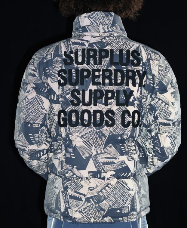 hombres Superdry gris oscuro chaqueta acolchada reflectante excedente 2R68Z4780
