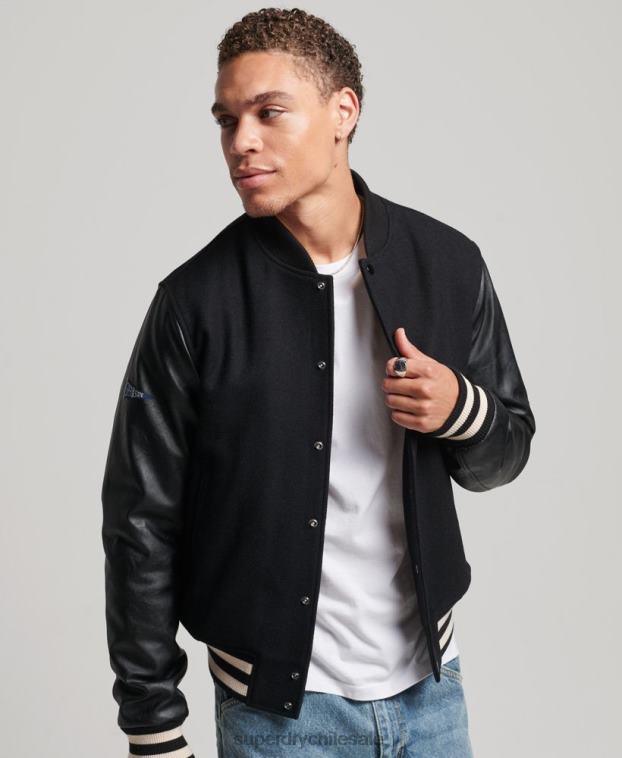 hombres Superdry gris oscuro chaqueta bomber del equipo universitario 2R68Z1050