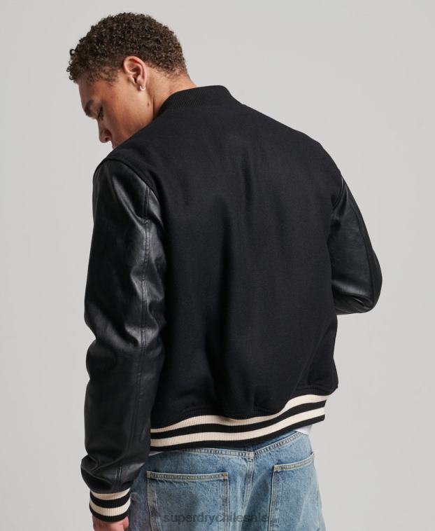 hombres Superdry gris oscuro chaqueta bomber del equipo universitario 2R68Z1050