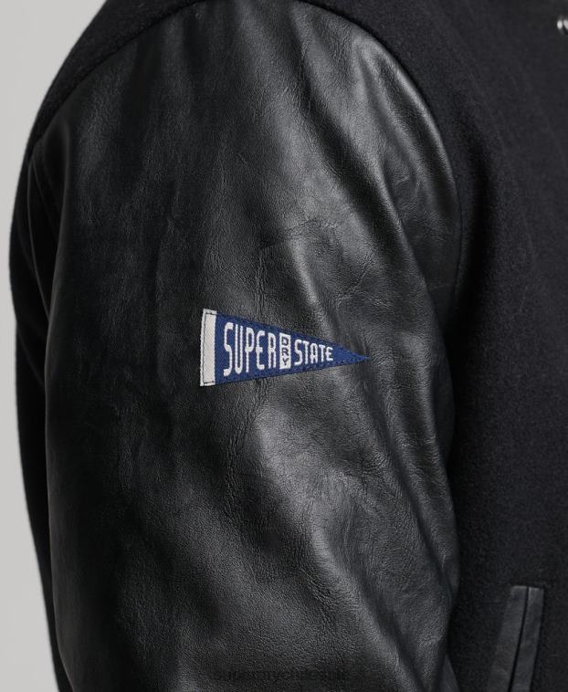hombres Superdry gris oscuro chaqueta bomber del equipo universitario 2R68Z1050