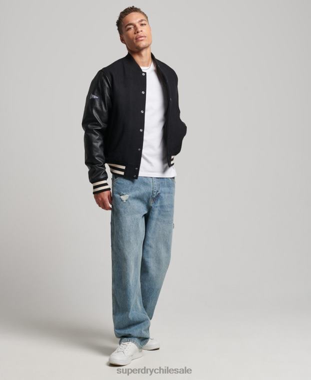 hombres Superdry gris oscuro chaqueta bomber del equipo universitario 2R68Z1050