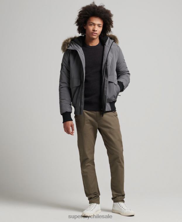 hombres Superdry gris oscuro chaqueta bomber everest 2R68Z995