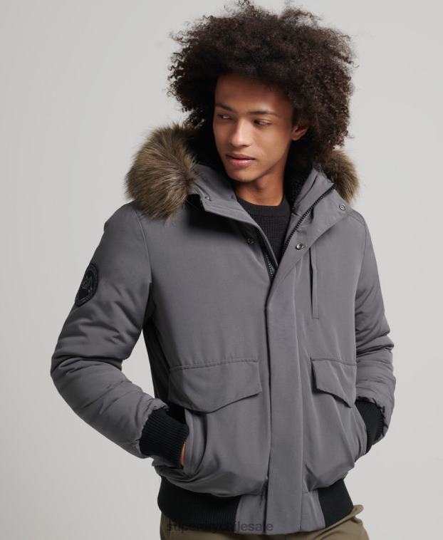 hombres Superdry gris oscuro chaqueta bomber everest 2R68Z995