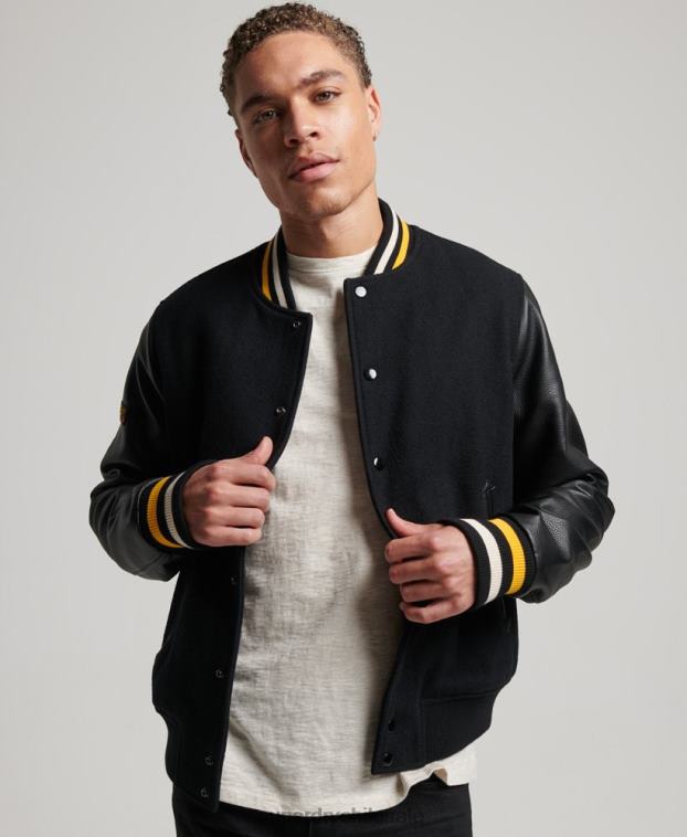 hombres Superdry gris oscuro chaqueta bomber universitaria vintage 2R68Z927
