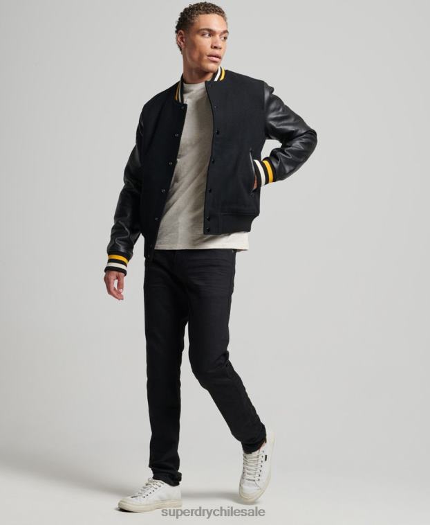 hombres Superdry gris oscuro chaqueta bomber universitaria vintage 2R68Z927