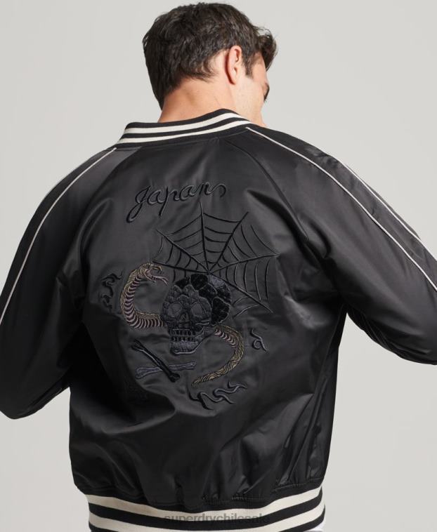 hombres Superdry gris oscuro chaqueta bomber vintage sukajan 2R68Z4459
