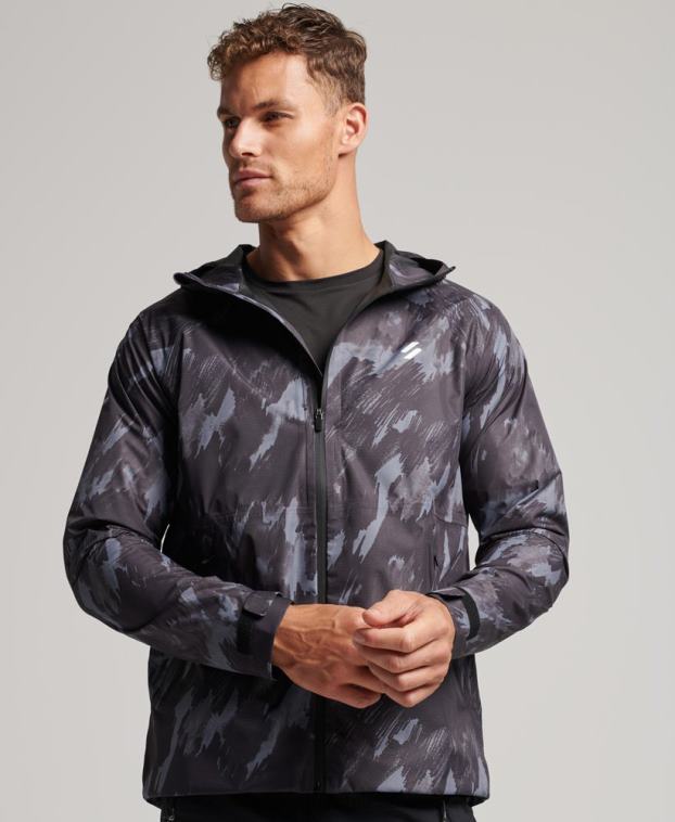 hombres Superdry gris oscuro chaqueta impermeable 2R68Z1026