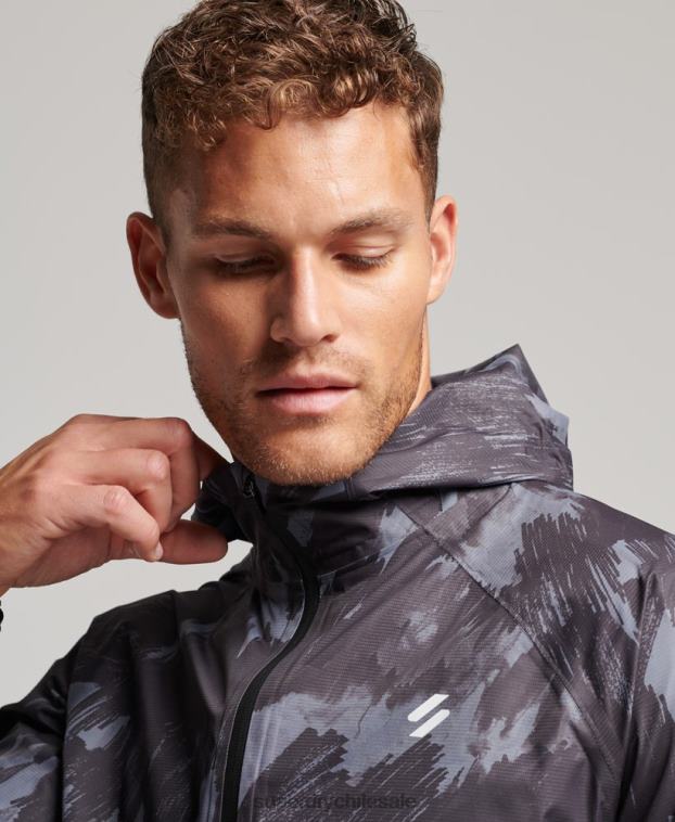hombres Superdry gris oscuro chaqueta impermeable 2R68Z1026