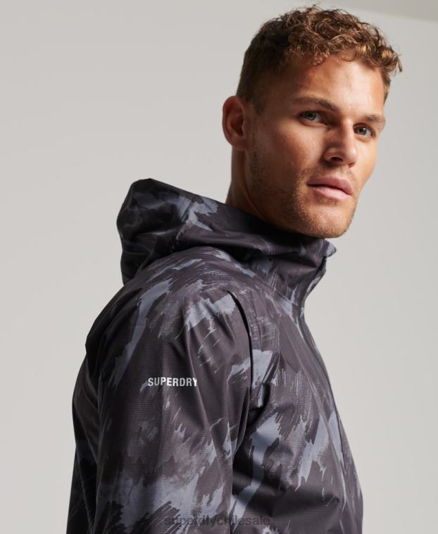 hombres Superdry gris oscuro chaqueta impermeable 2R68Z1026