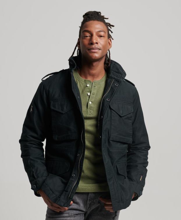 hombres Superdry gris oscuro chaqueta militar con forro de borreguito de campo m65 2R68Z4434