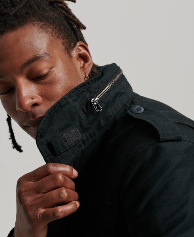 hombres Superdry gris oscuro chaqueta militar con forro de borreguito de campo m65 2R68Z4434