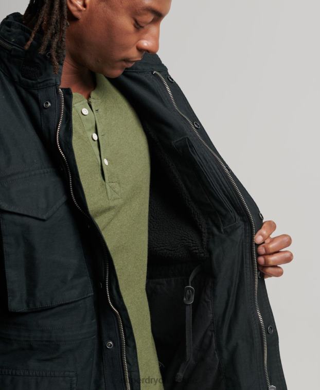 hombres Superdry gris oscuro chaqueta militar con forro de borreguito de campo m65 2R68Z4434