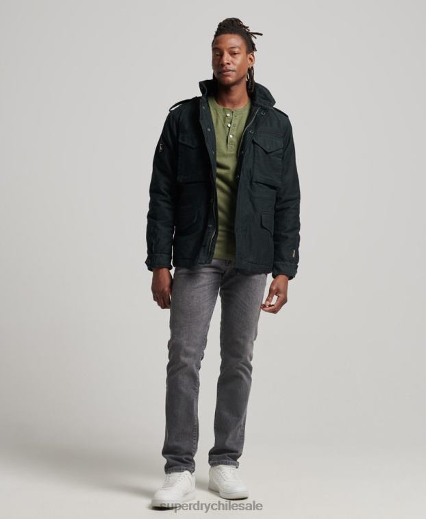 hombres Superdry gris oscuro chaqueta militar con forro de borreguito de campo m65 2R68Z4434