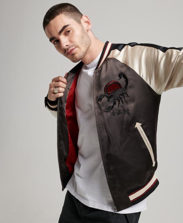 hombres Superdry gris oscuro chaqueta sukajan 2R68Z912