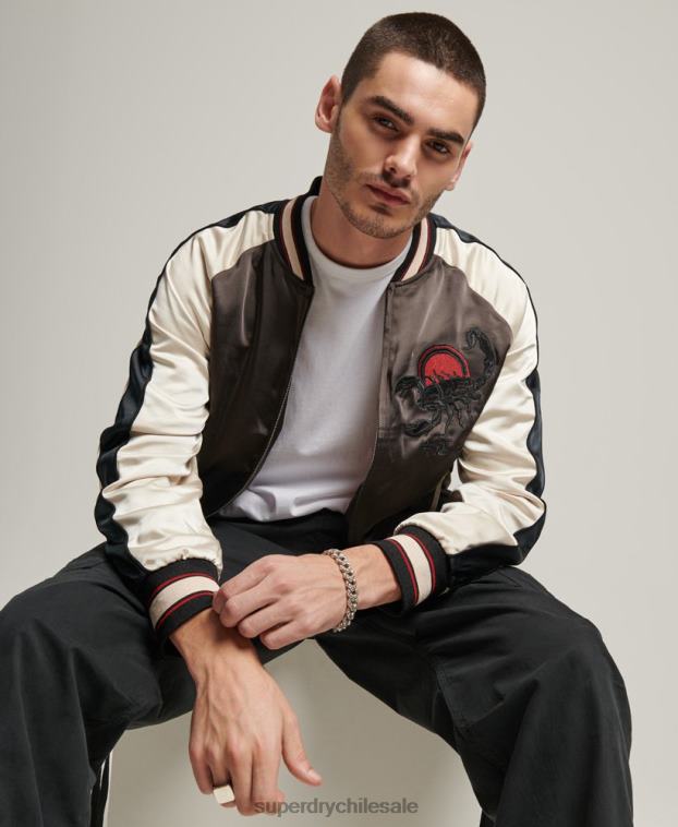 hombres Superdry gris oscuro chaqueta sukajan 2R68Z912