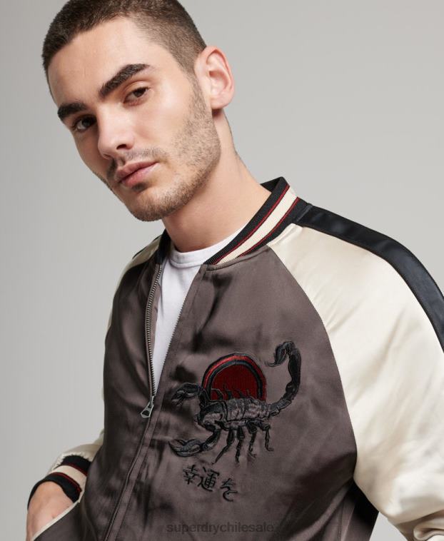 hombres Superdry gris oscuro chaqueta sukajan 2R68Z912