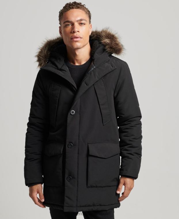 hombres Superdry gris oscuro parka everest de piel sintética con capucha 2R68Z1086