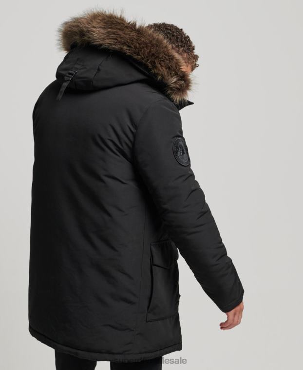 hombres Superdry gris oscuro parka everest de piel sintética con capucha 2R68Z1086