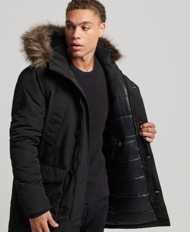 hombres Superdry gris oscuro parka everest de piel sintética con capucha 2R68Z1086