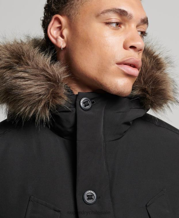 hombres Superdry gris oscuro parka everest de piel sintética con capucha 2R68Z1086