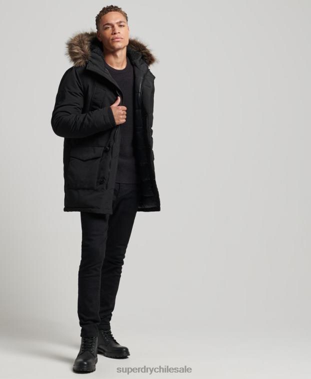 hombres Superdry gris oscuro parka everest de piel sintética con capucha 2R68Z1086