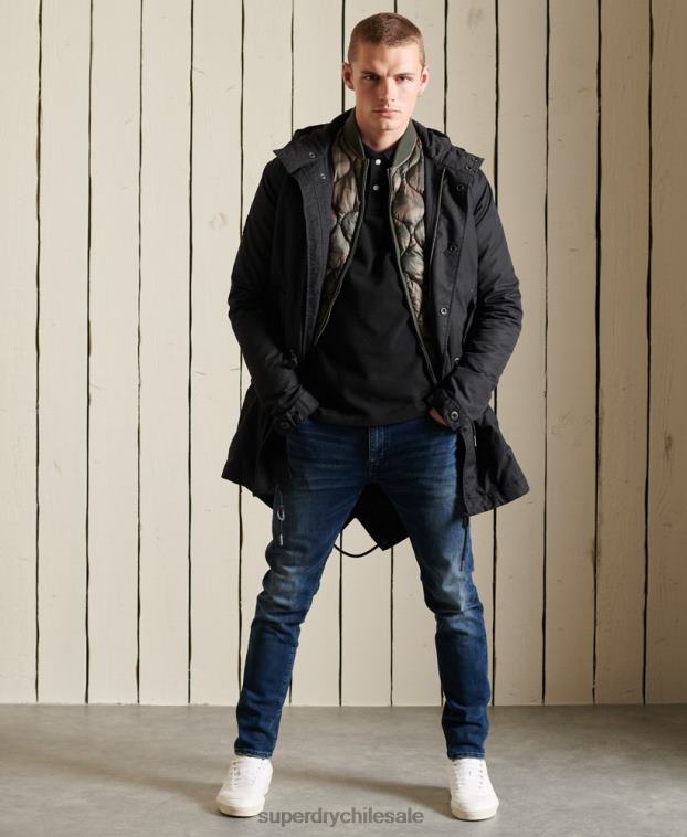 hombres Superdry gris oscuro parka militar con cola de pez 2R68Z4687