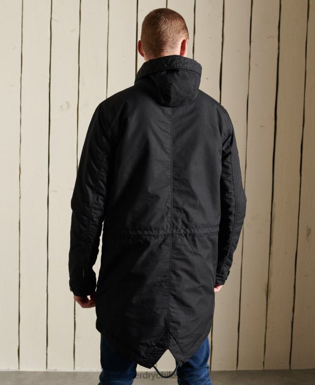 hombres Superdry gris oscuro parka militar con cola de pez 2R68Z4687