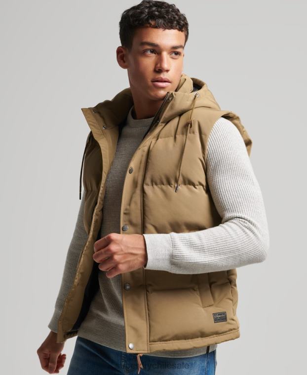 hombres Superdry marrón chaleco acolchado everest con capucha 2R68Z1065