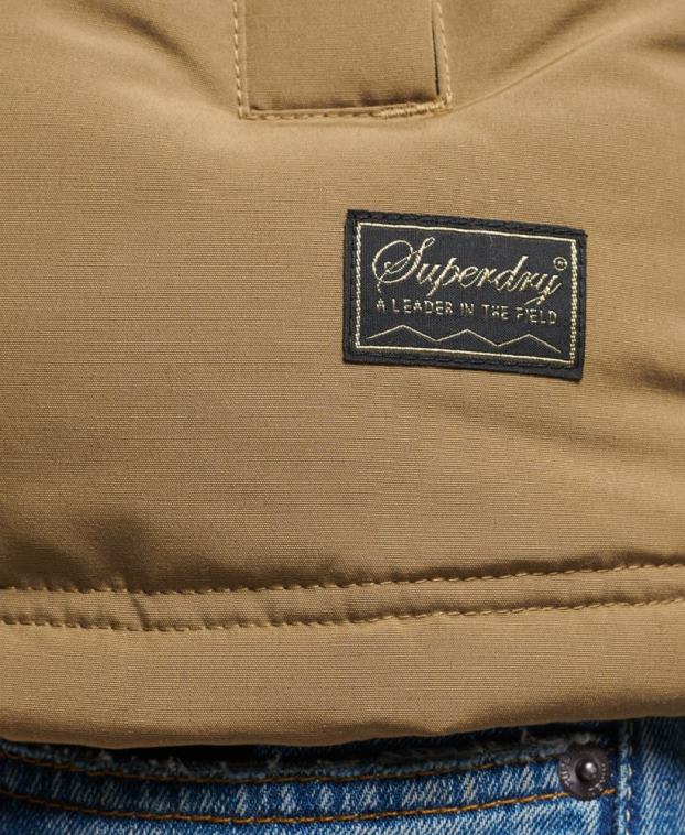 hombres Superdry marrón chaleco acolchado everest con capucha 2R68Z1065