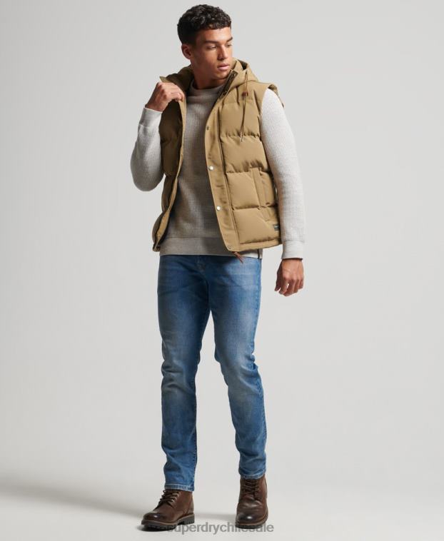 hombres Superdry marrón chaleco acolchado everest con capucha 2R68Z1065