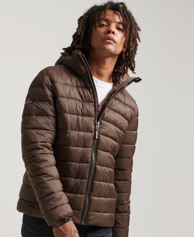 hombres Superdry marrón chamarra acolchada clásica con capucha 2R68Z987