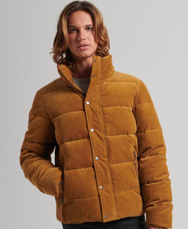 hombres Superdry marrón chamarra acolchada vintage retro de pana 2R68Z4554