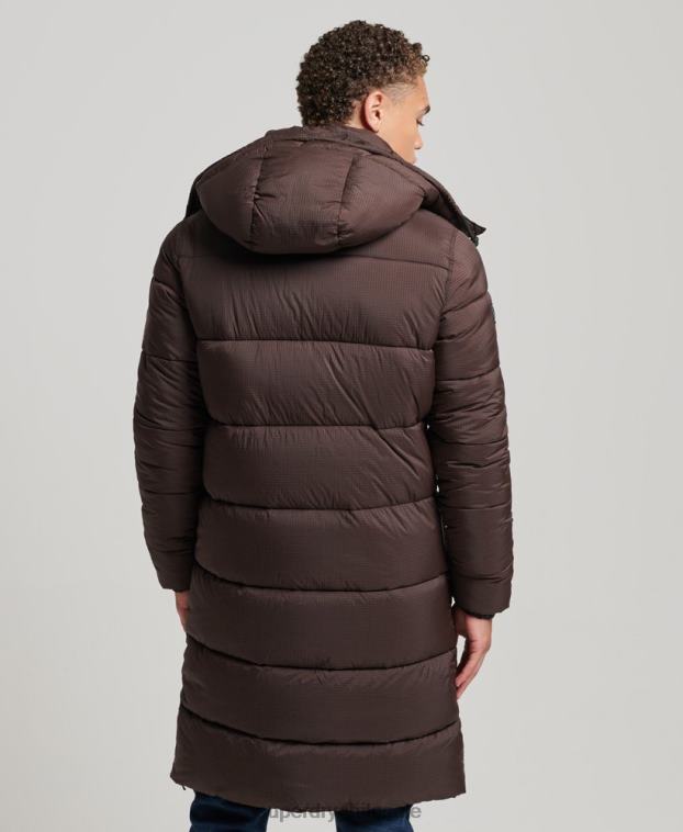 hombres Superdry marrón chaqueta acolchada larga con tejido ripstop 2R68Z4454