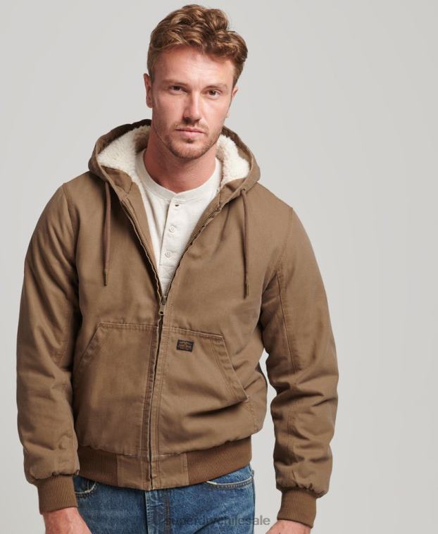hombres Superdry marrón chaqueta bomber con capucha 2R68Z1062