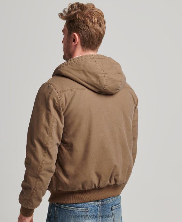 hombres Superdry marrón chaqueta bomber con capucha 2R68Z1062