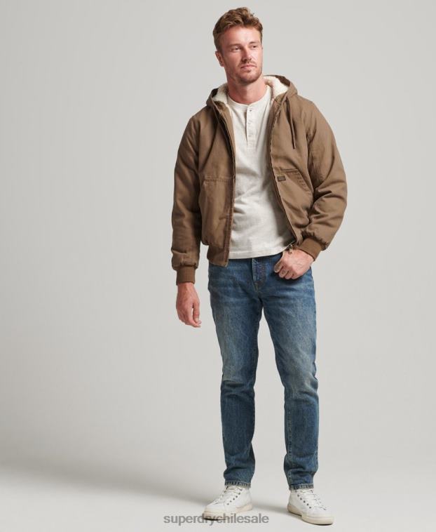 hombres Superdry marrón chaqueta bomber con capucha 2R68Z1062
