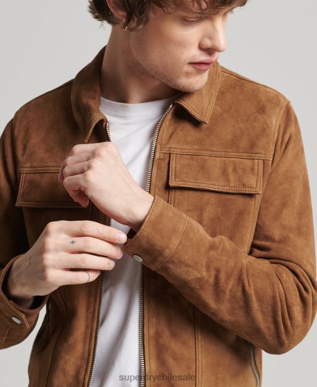 hombres Superdry marrón chaqueta de gamuza de los años 70 de los estudios 2R68Z921