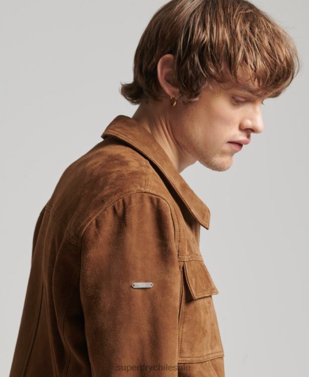hombres Superdry marrón chaqueta de gamuza de los años 70 de los estudios 2R68Z921