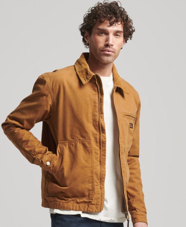hombres Superdry marrón chaqueta harrington estilo rancho vintage 2R68Z918