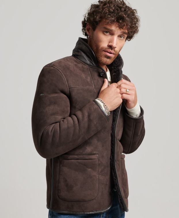 hombres Superdry marrón chaqueta náutica de borrego 2R68Z4743