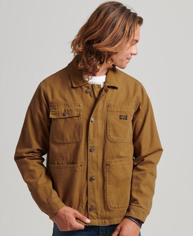 hombres Superdry marrón chaqueta ranchera antigua 2R68Z4441