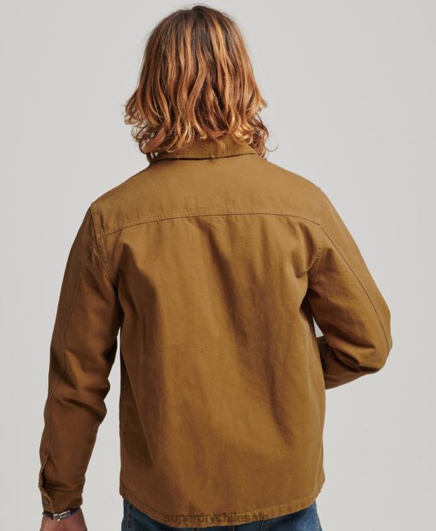 hombres Superdry marrón chaqueta ranchera antigua 2R68Z4441
