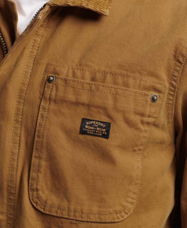 hombres Superdry marrón chaqueta ranchera antigua 2R68Z4441