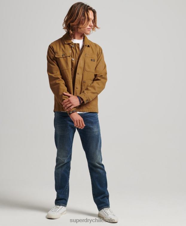 hombres Superdry marrón chaqueta ranchera antigua 2R68Z4441