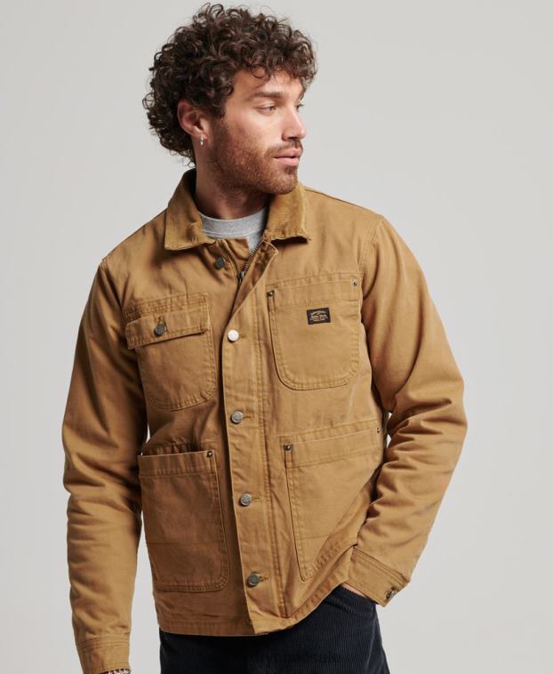 hombres Superdry marrón chaqueta ranchera de ropa de trabajo 2R68Z4450