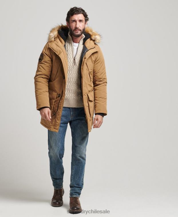 hombres Superdry marrón parka everest de piel sintética con capucha 2R68Z1008