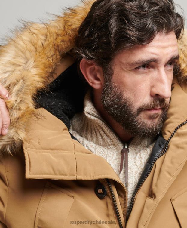 hombres Superdry marrón parka everest de piel sintética con capucha 2R68Z1008