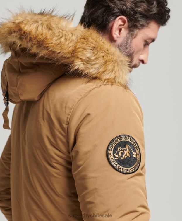 hombres Superdry marrón parka everest de piel sintética con capucha 2R68Z1008